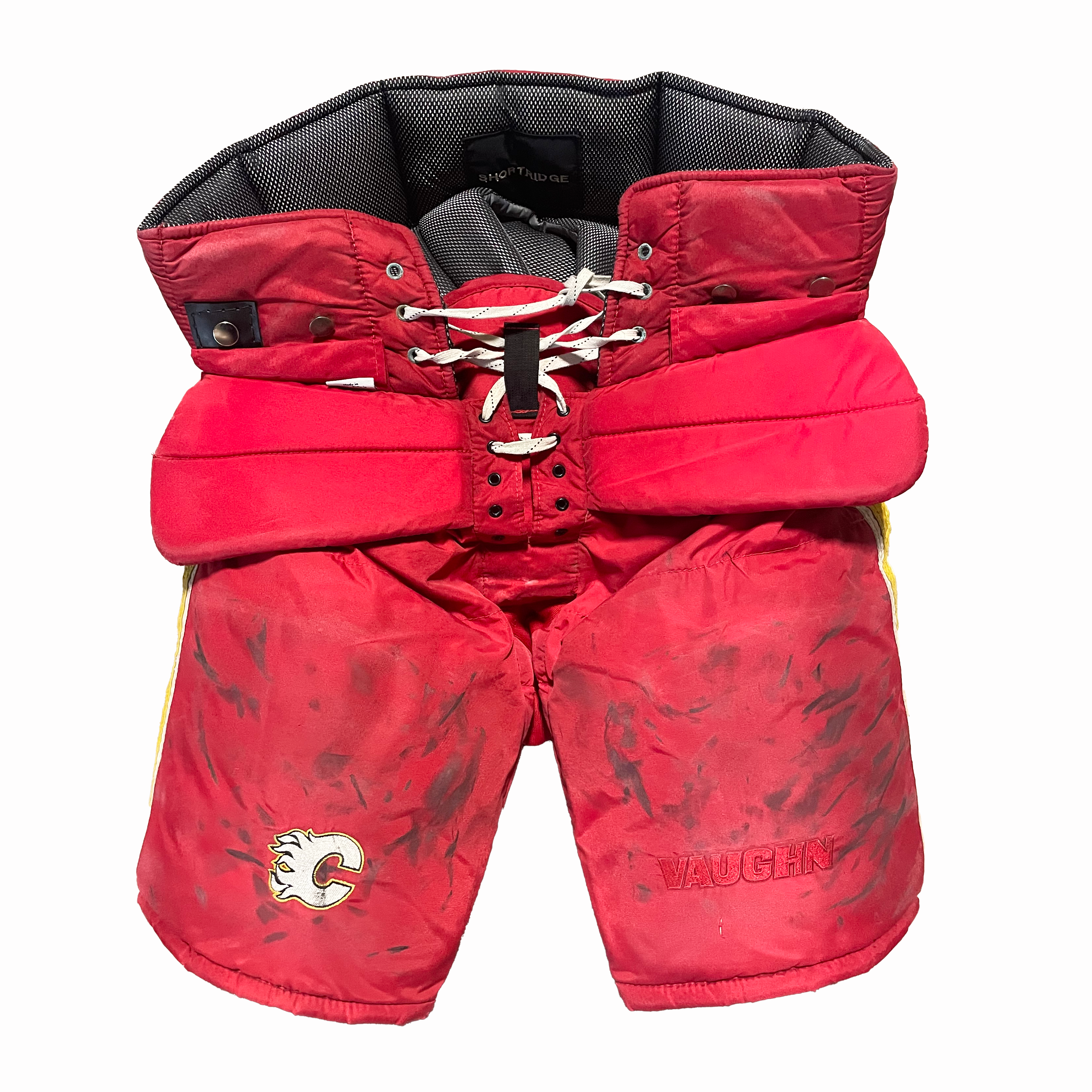Vaughn - Pantalon de gardien de but personnalisé NHL Pro d'occasion - Flames de Calgary (rouge/blanc/jaune)